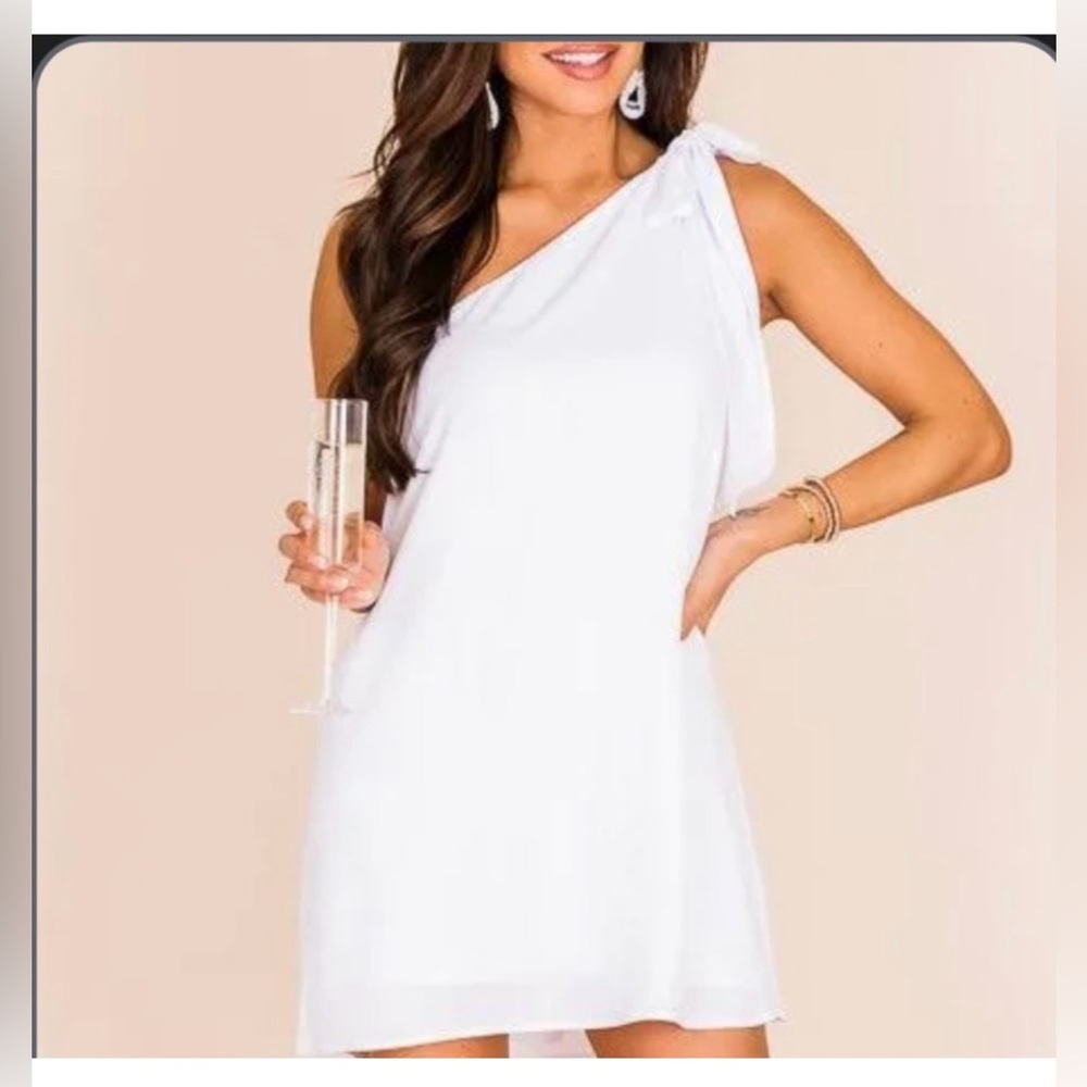 Pink Lily Thriving All Night White One Shoulder Dress